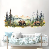 Houtwoud Beren - Rustieke Cartoon Bos Muursticker